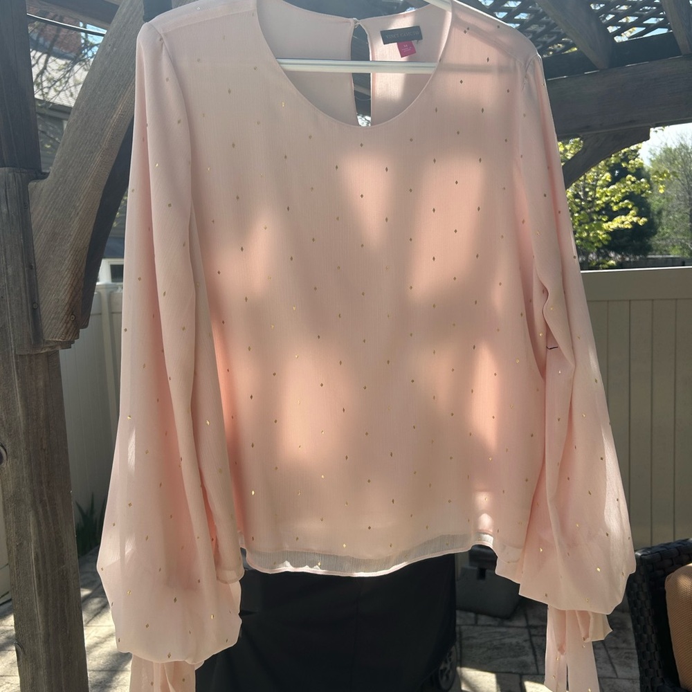 Women's Vince Camaro Light Pink Long-Sleeve Blouse with Gold Dot Detail